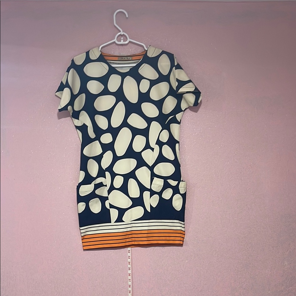 M. Mix Navy and Cream Dress with Orange Accents